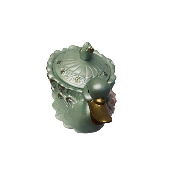 American Style Porcelain Blue Swan Lidded Cookie Jar Collectible Decorative 9" - Picture 6 of 15